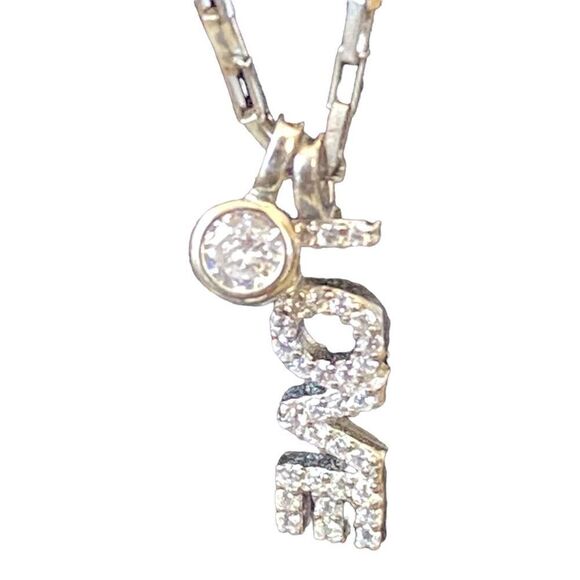 Sterling Silver 925 Love Crystal 9” Necklace - Picture 2 of 8